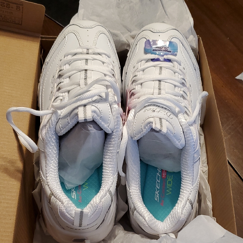 Skechers White Wide Fit Sneakers